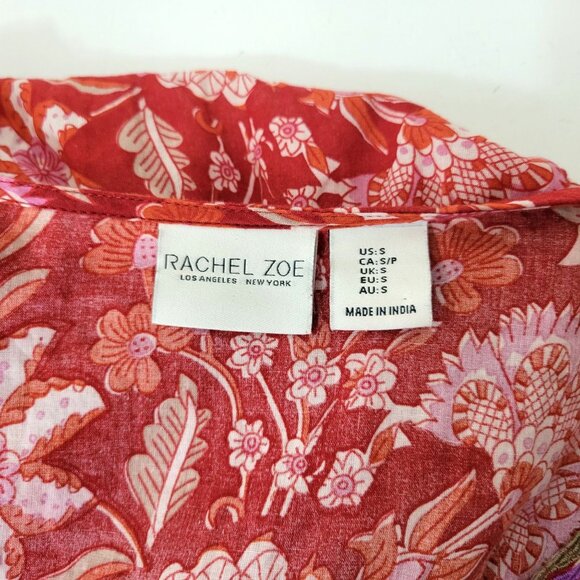 Rachael Zoe Red Cotton Floral Print Peasant Blouse - Picture 4 of 5